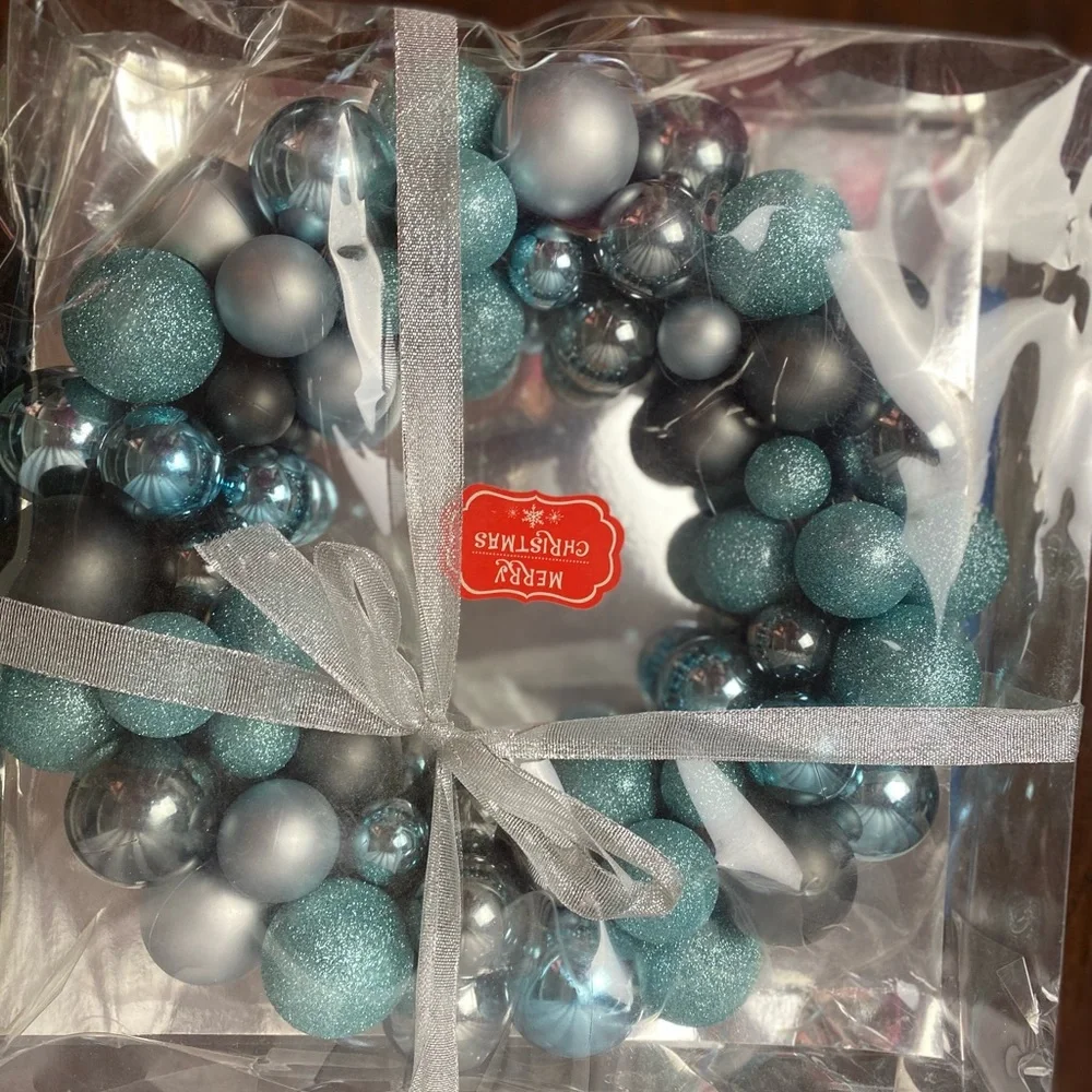 Baby blue & silver holiday wreath.